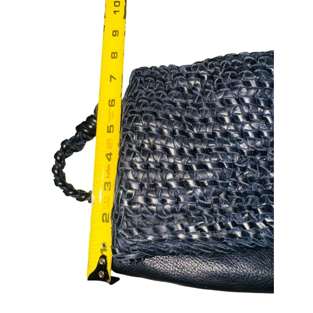 VTG Handwoven Black Leather Crossbody Handbag Adjustable Strap Textured Boho - Picture 6 of 16